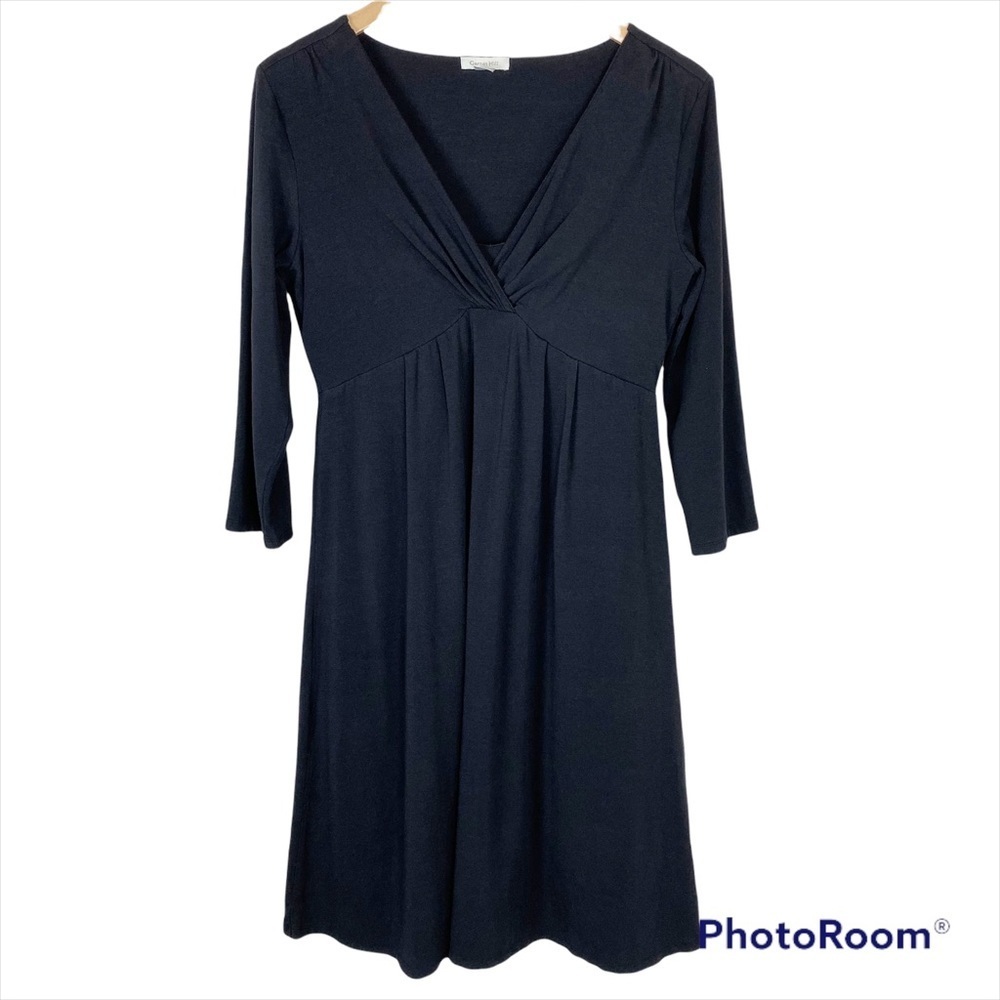 GARNET HILL V-Neck Long Sleeve Black Fit & Flare Midi Dress Small